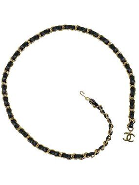 Chanel CC Logo Chain Belt Leather Gold Black